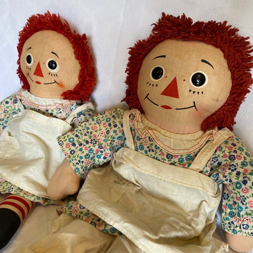 Vintage Knickerbocker Raggedy Ann Dolls Set – 16” & 18” – Original Classic Dolls - Picture 10 of 11
